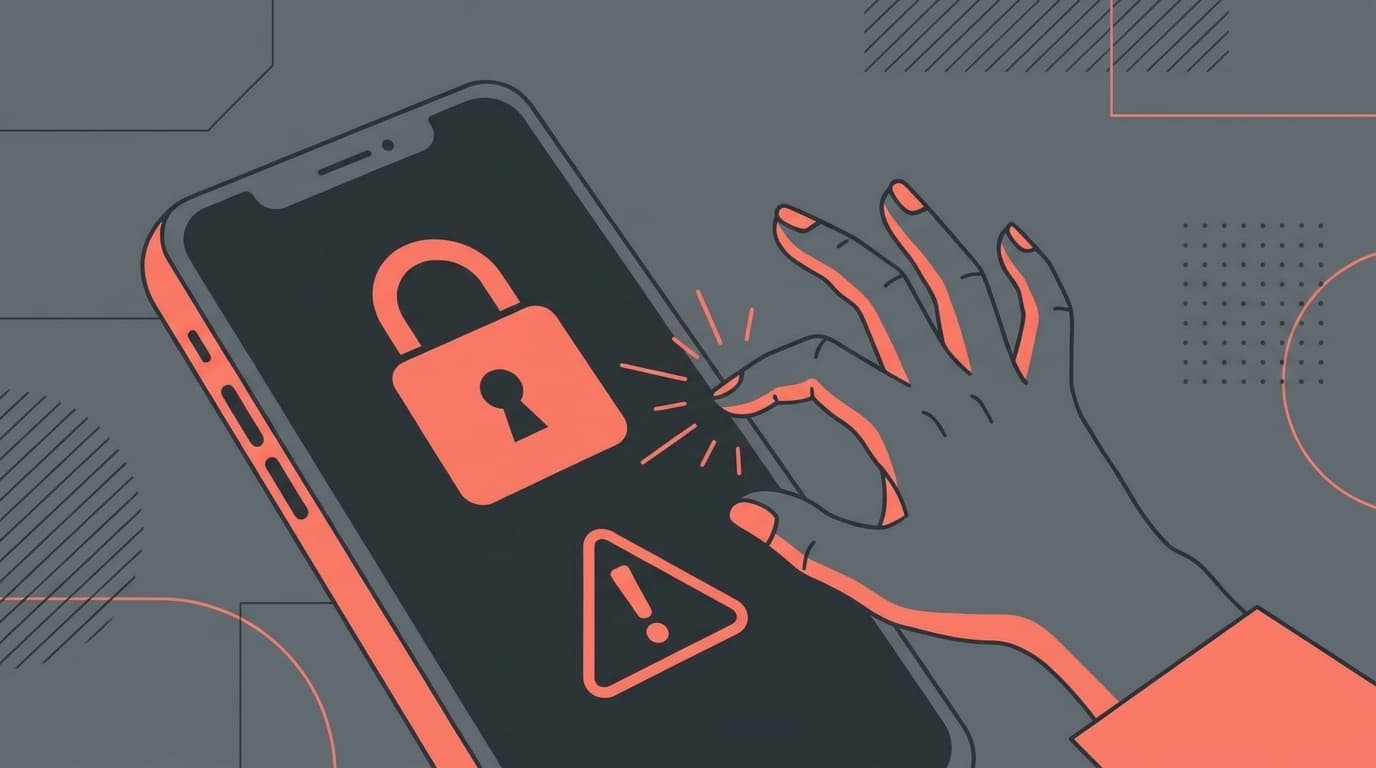 スマホのパスコードを間違えてロックされた画面のイラスト